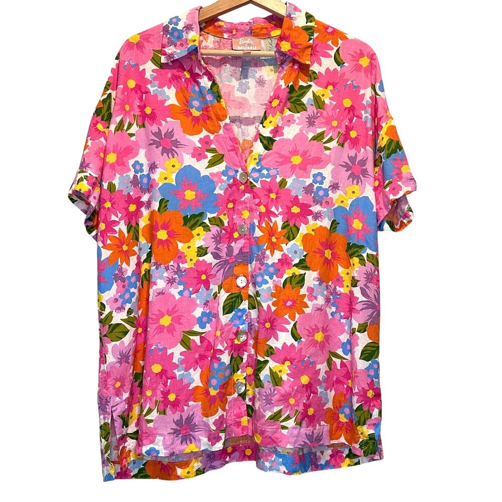 Show Me Your MuMu Parker Button Down Barbie Linen | Pink Orange‎ Floral | SZ M - Picture 5 of 13